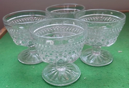 4-Anchor Hocking Wexford clear glass footed sherbet or dessert dishes-