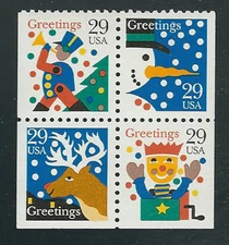 Scott #2795/8...29 Cent...Greetings...Happy Holidays...Block of 4