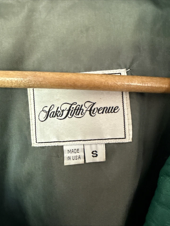 Women’s Vintage Leather Coat Laks Fifth Avenue Green Size S (fits Like Large) - Image 2 of 4