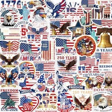 250th Anniversary USA Stickers - 100 Pcs Stickers for Water 250 Years Patriotic