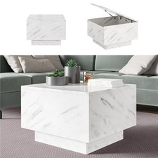 Marble Coffee Table Storage Cube Unit White Marble Effect Lift Up Square Top Noo
