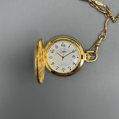 Vintage Colibri Pocket Watch Men 35mm Gold Tone Date Full Hunter New Battery