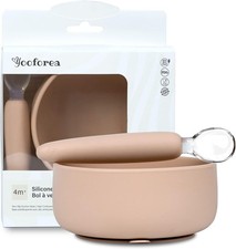 Silicone Baby Suction Bowl Spoon Food Grade Set Toddler Feeding Non Slip