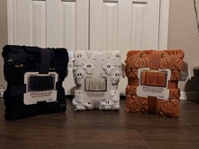 Costco EMBROIDERED FAUX FUR THROW Halloween Set. Pumpkin, Cat, And Ghost NEW