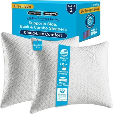 Adjustable Shredded Memory Foam Pillows 2 Pack Cooling