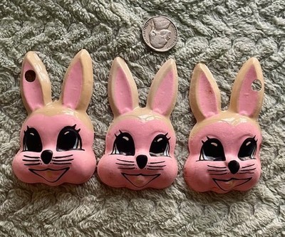 VTG ~ Lot of 3 Pop Tops 3D Bunny Rabbit Head Cake Cupcake Decor Easter 1960's ?