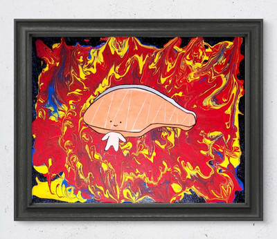 Original Surreal Sanrio Kirimichan 11x14 Acrylic Painting Canvas Panel Wall Art
