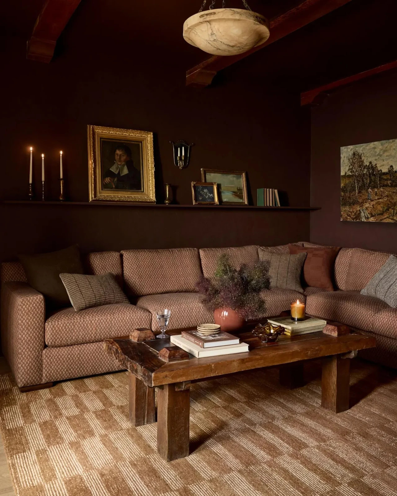 Hand Tufted Wool Area Rug: Rustic Checkered Design