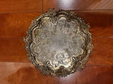 Vintage Corbell & Co Footed Gold Plate Salver Tray Ornate 8”