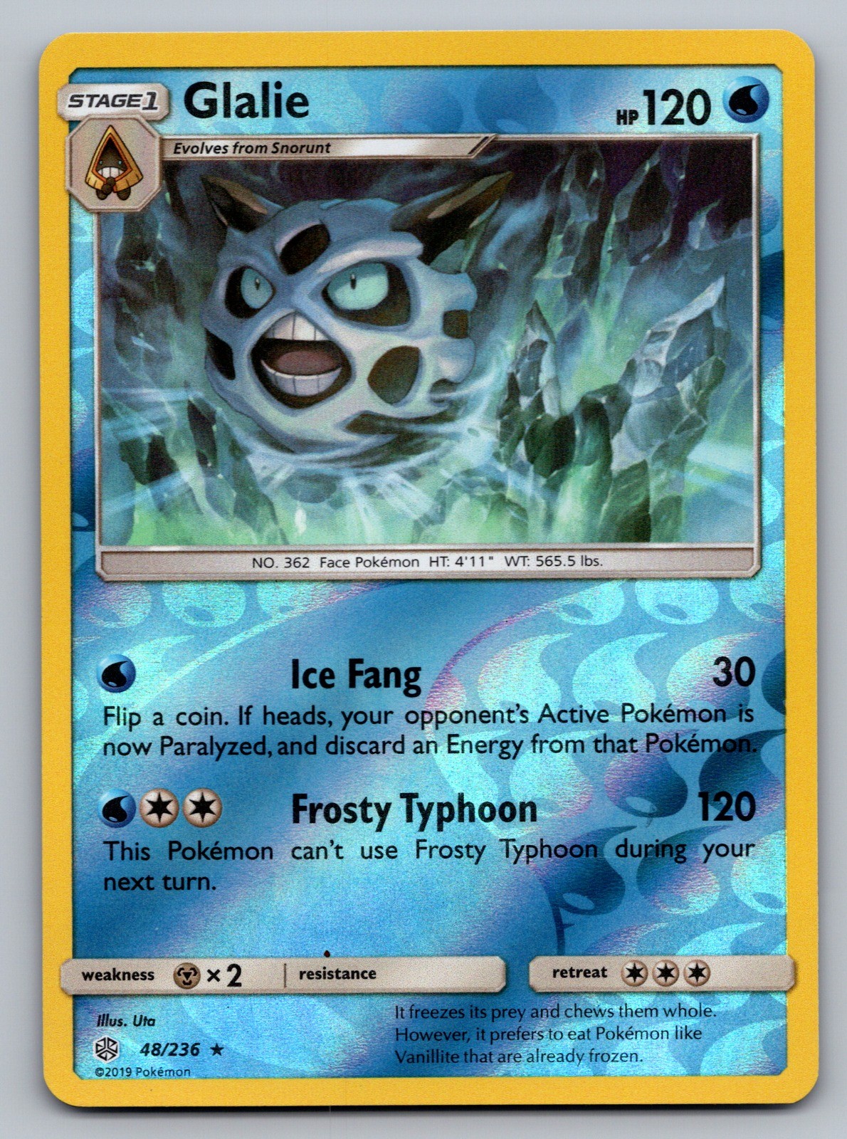 Pokemon Glalie Rare Reverse Holo SM - Cosmic Eclipse 48/236 NM