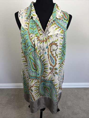 Camicia Johnny Was L 44" Polo Swing Tank Collo Top Blusa Senza Maniche Paisley RARA - Foto 4 di 11