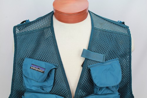 Vintage Patagonia Mesh Fly Fishing Vest Men's XL Blue Teal Pocket Utility - Picture 5 of 16