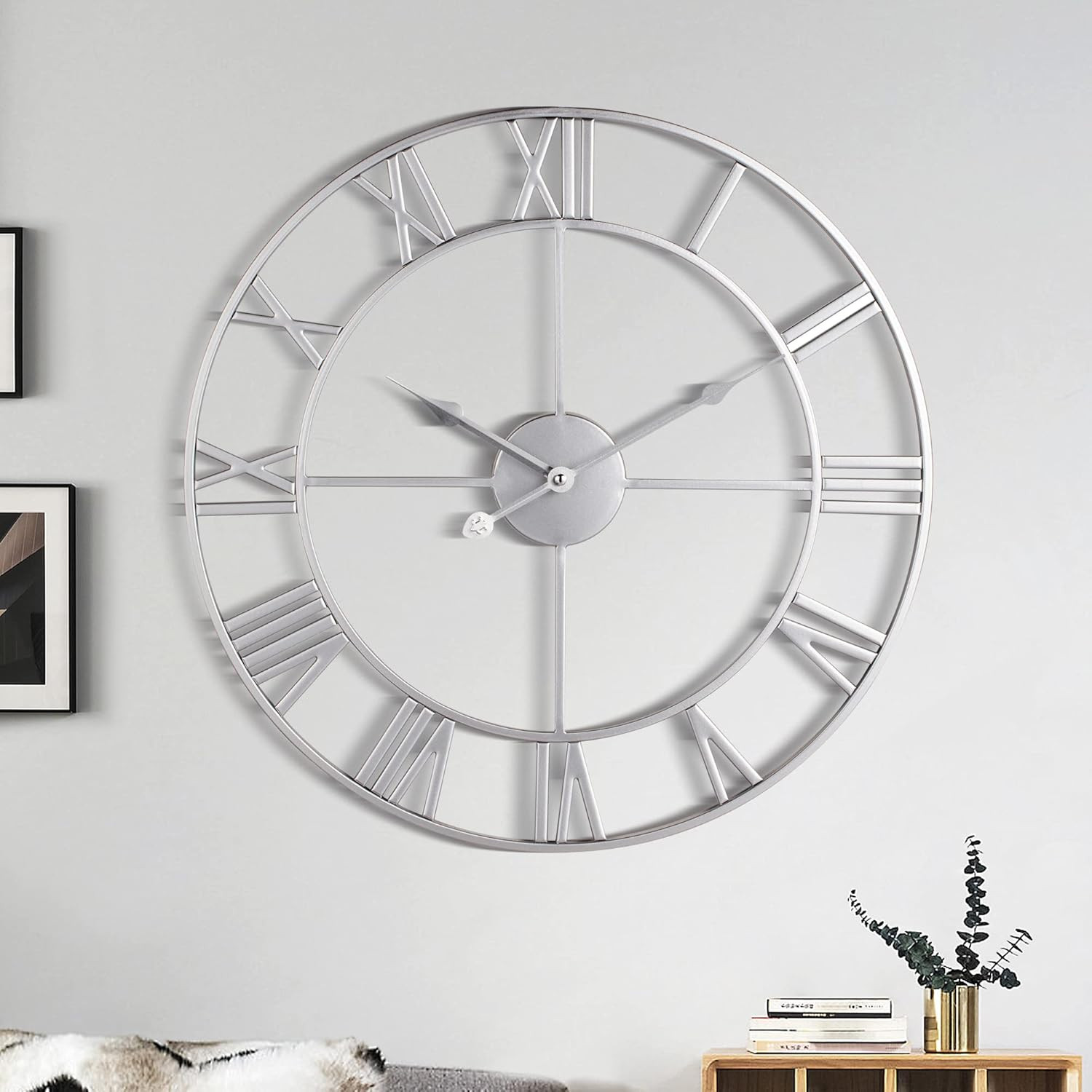 Silent Metal Retro Wall Clock, 18.5" Roman Numerals for Home & Office Decor