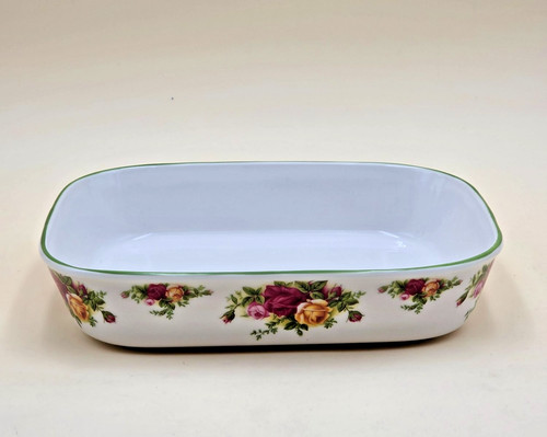 Royal Albert Old Country Roses Rectangle Baking Dish 10.25" Green Trim Casserole