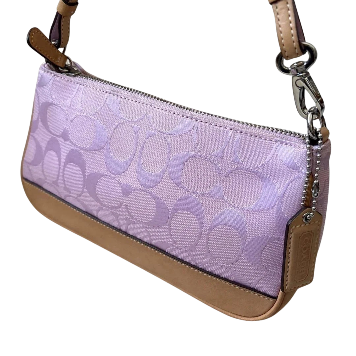 COACH Signature Demi Mini Pouch Shoulder Bag Canvas Leather Pink