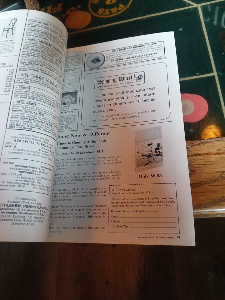 Spinning Wheel Antiques & Early Craft - Vintage Magazine Vintage Nov 1975 Foto 4 de 4