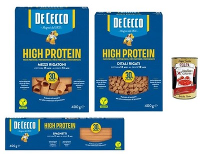 De Cecco High Protein Pasta Testpaket 3x400g Eiweißpasta +Polpa 400g