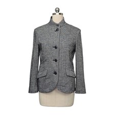 Rag  Bone Herringbone Wool Blend Stand Collar Blazer Black White Size 4