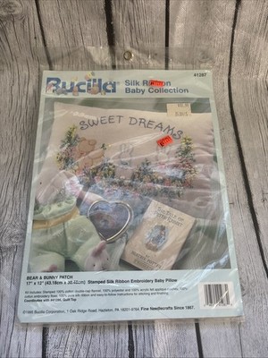 Bucilla Sweet Dreams Stamped Silk Ribbon Embroidery Baby Pillow Kit Vtg 1995 NOS