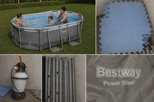 Bestway Power Steel Frame-Pool oval Stahlrahmen grau/blau inkl. Sandfilterpumpe