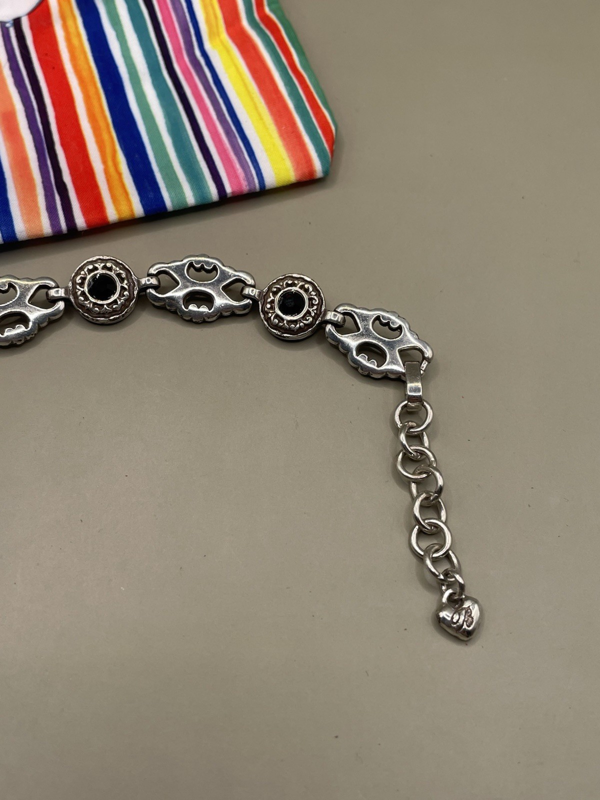 Brighton SilverTone Scroll Black Rhinestones Link… - image 2