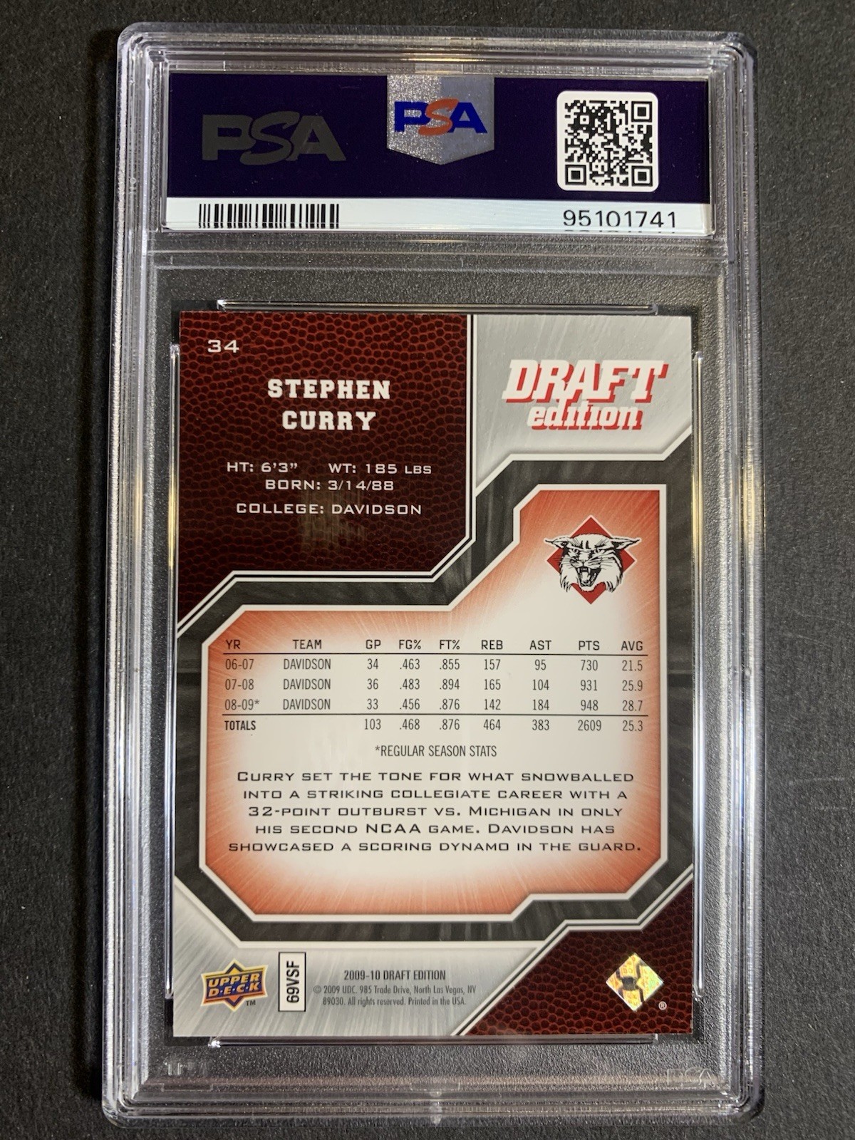 2009-10 Upper Deck Draft Edition - Stephen Curry #34 (RC) PSA 10 GEM view 3