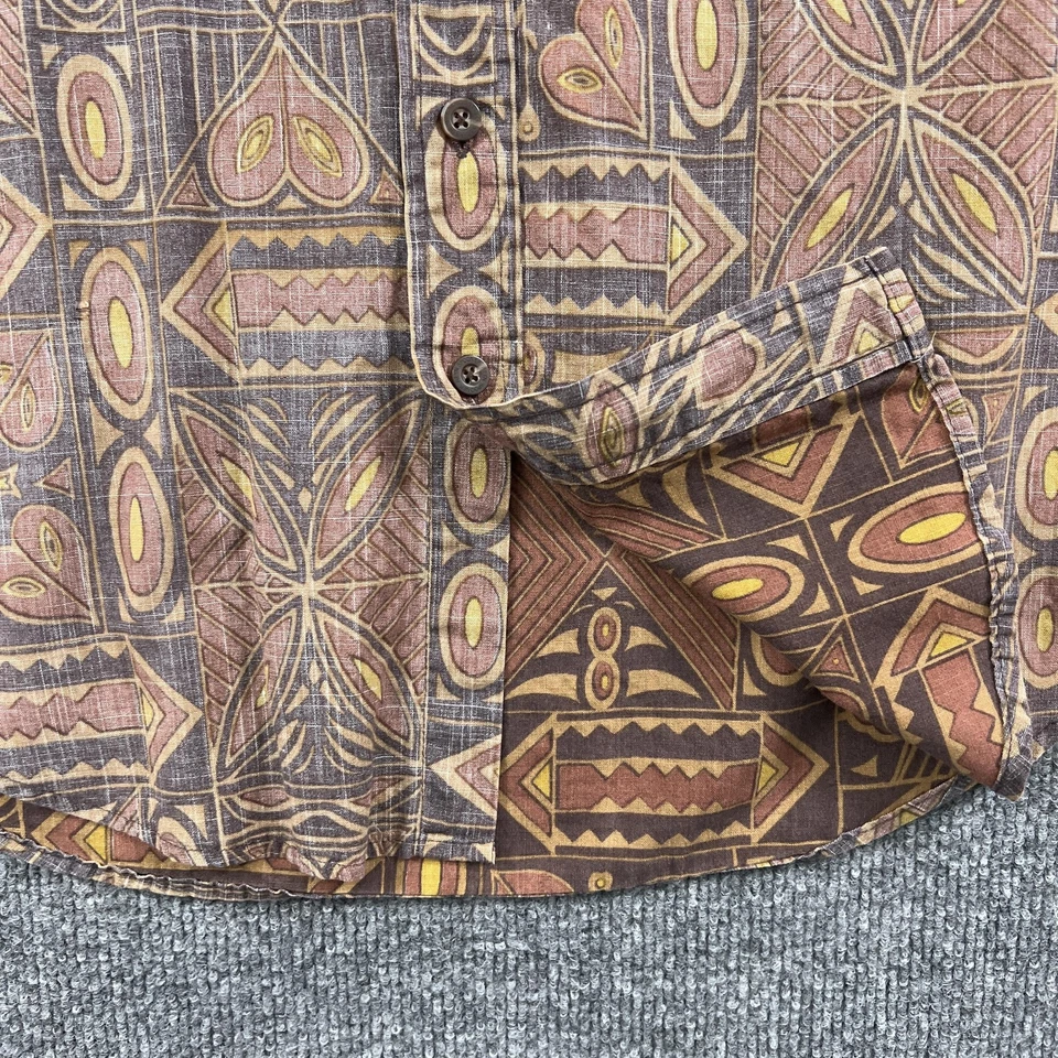 Reyn Spooner Shirt Mens Large Brown Hawaiian Aloha Cotton Linen Button Reverse - Image 3 of 4