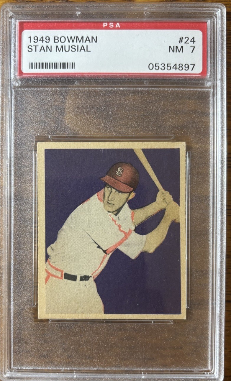 1949 Bowman # 24 STAN MUSIAL PSA 7 Near Mint Grey Back HOF