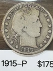 1915 Philadelphia Mint Silver Barber Half Dollar