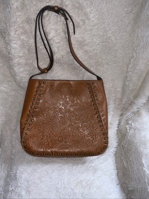 WILD WEST EMBOSSED AND STUDDED  LIGHT BROWN LEATHER BAG
