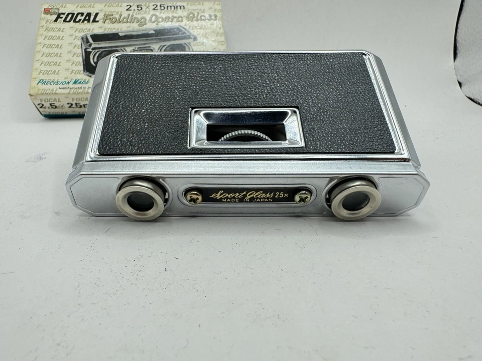 Vtg 2.5 x 25 M/M FOCAL Folding Opera Glasses Theater Binoculars w/ Box Metallic - Image 4 of 4