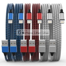 Apple MFi Certified 6Pack 3/3/6/6/6/10 FT iPhone Charger Nylon Braided Fast Ch