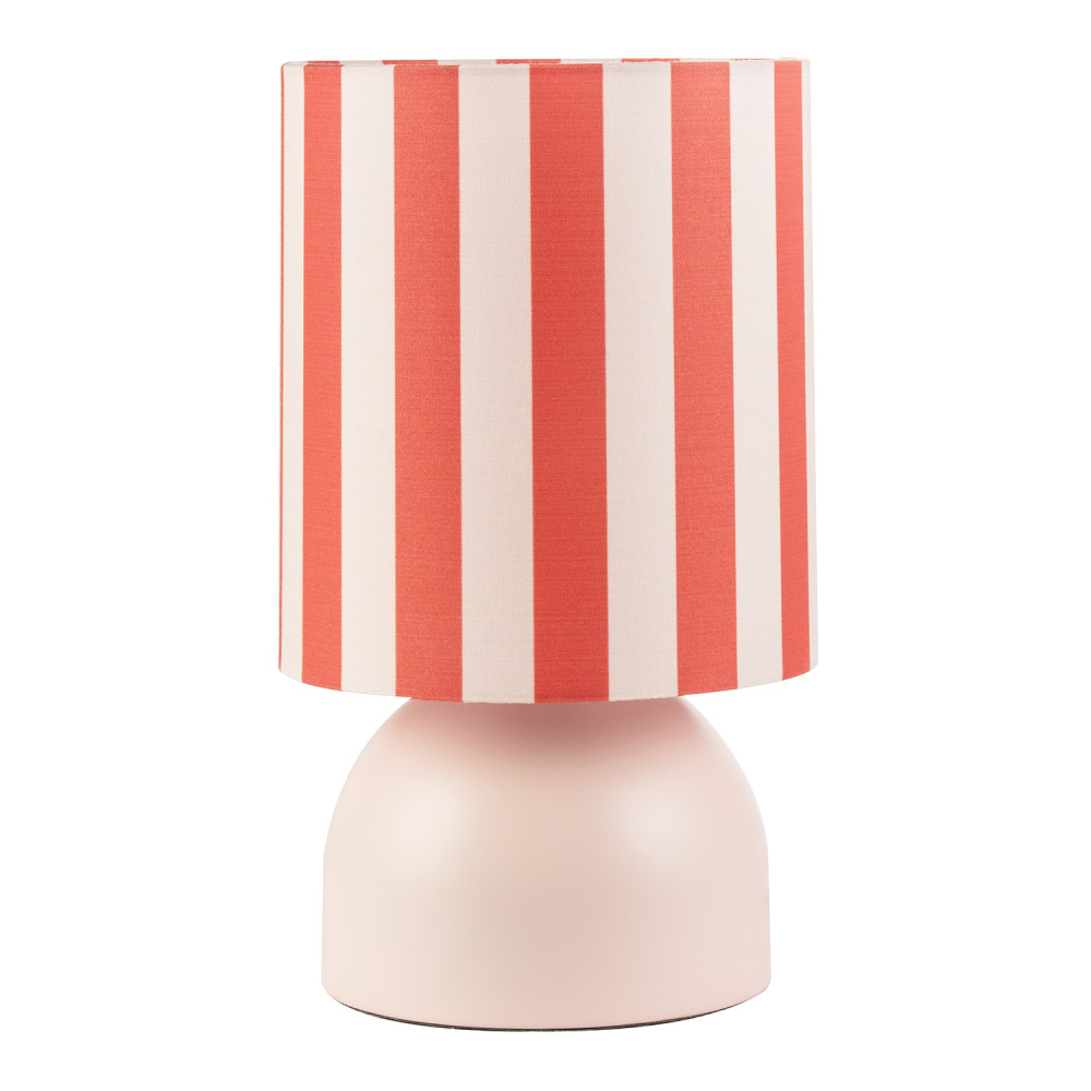 Chic Pastel Pink Domed Table Lamp with Vertically Striped Fabric Shade by Hap...