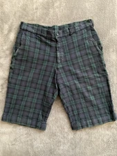 Comme Des Garcons Homme Mens Small Green/Blue Plaid Cotton Shorts (Fits Medium)