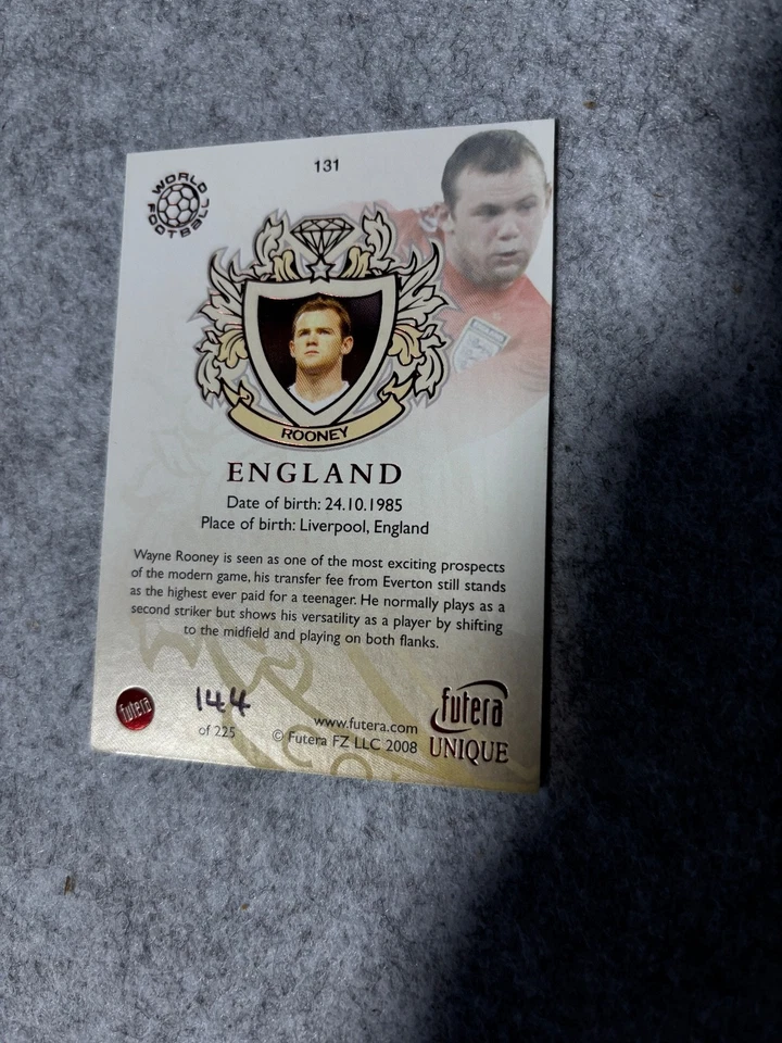 RARE 2008 FUTERA WORLD FOOTBALL - WAYNE ROONEY - ENGLAND - L/E RUBY CARD /225 - Image 2 of 2