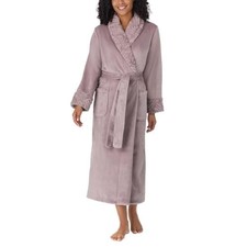 Carole Hochman Womens Gray Shawl Collar Plush Wrap Robe Patch Pockets Size L NWT