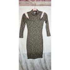 Iris Womens Brown Marled Ribbed Cold Shoulder Bodycon Mock Neck Mini Dress S