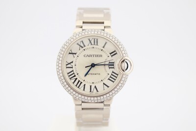  NEW CARTIER BALLON BLEU 18K WHITE GOLD 36MM FACTORY DIAMOND WATCH REF: WJBB0008