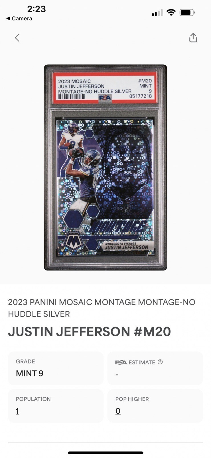 2023 Mosaic No Huddle Justin Jefferson Silver Disco Vikings Pop 1 PSA 9 💎🔥 view 2