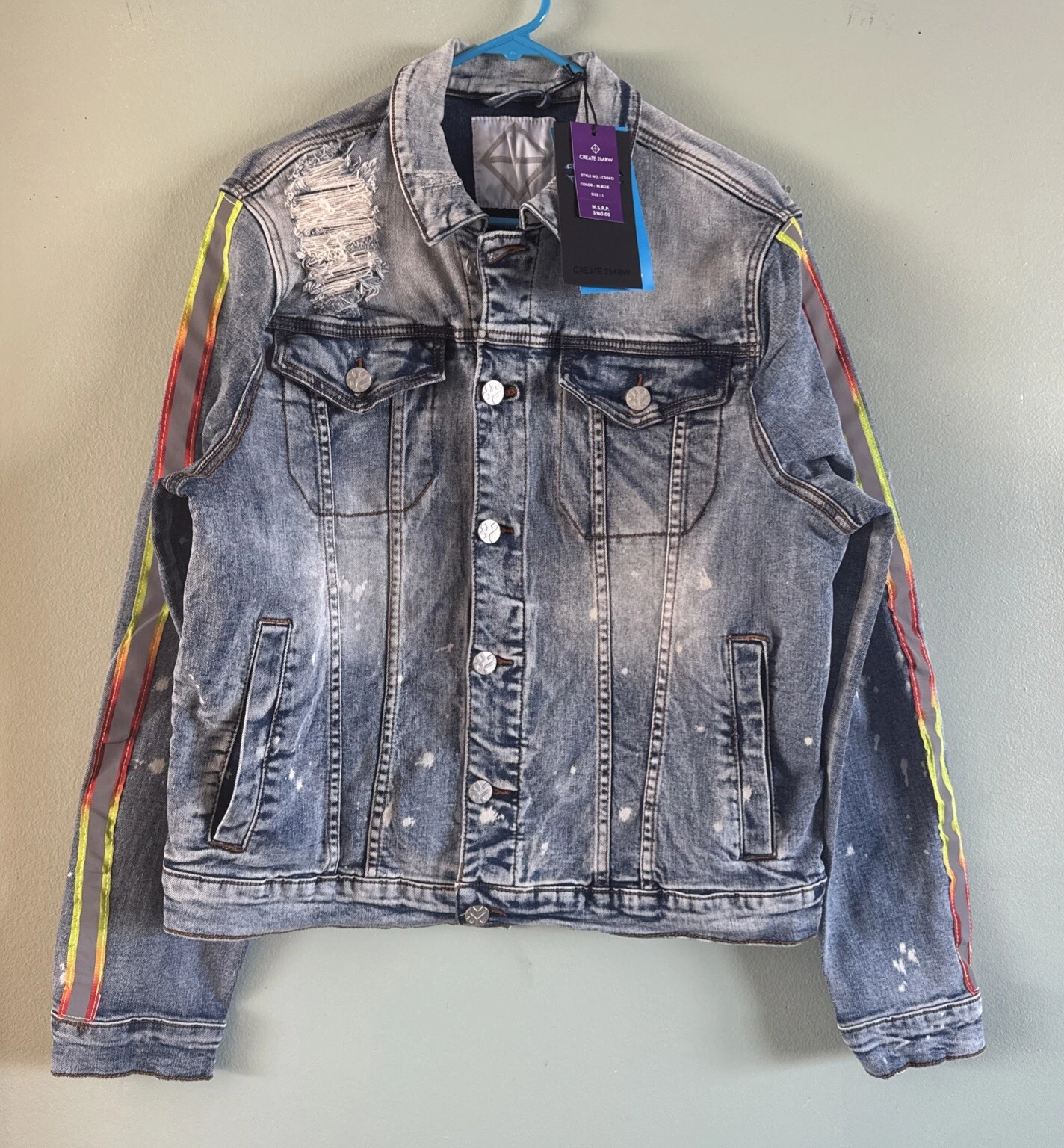 CREATE 2MRW Distressed Denim Jacket Size Large NWT