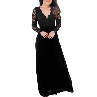 Maxi Abito Lungo Aderente Con Pizzo – Manica Lunga, Taglie Forti M-4XL – Colori: Nero, Bianco, Vino, Viola, Verde, Blu