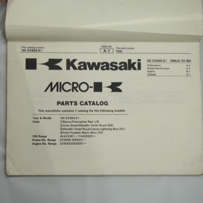 たく　1 Genuine Kawasaki Ninja ZX-9R ZX900-E1 2000 Parts List