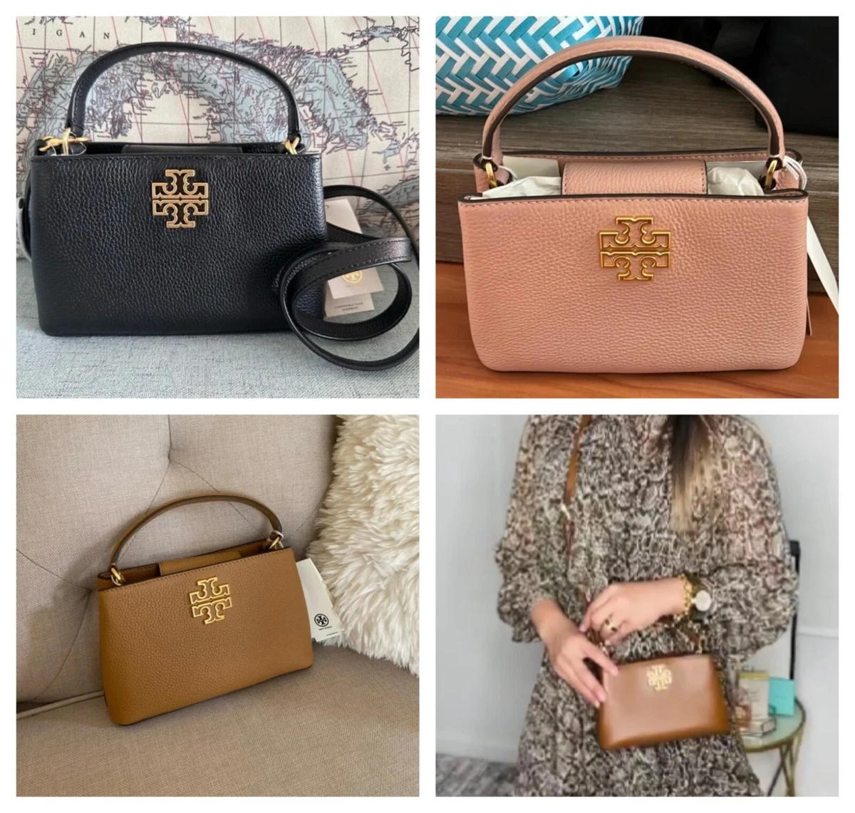 Tory Burch Britten Pebble Leather Micro Satchel Crossbody Shoulder Bag