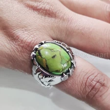 GREEN COPPER TURQUOISE 925 STERLING SILVER EAGLE CLAW ARABIC HEAVY MENS RING