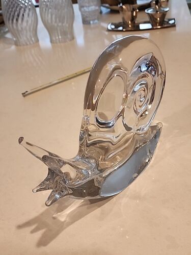 Huge 10" Daum France Crystal Art Glass Snail Signed - Picture 9 of 9