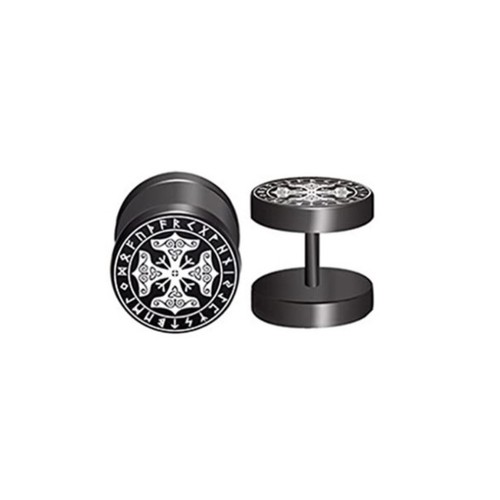 Unisex Stainless Steel Norse Viking Runes Barbell Black Stud Earrings Gift UK - Picture 17 of 21