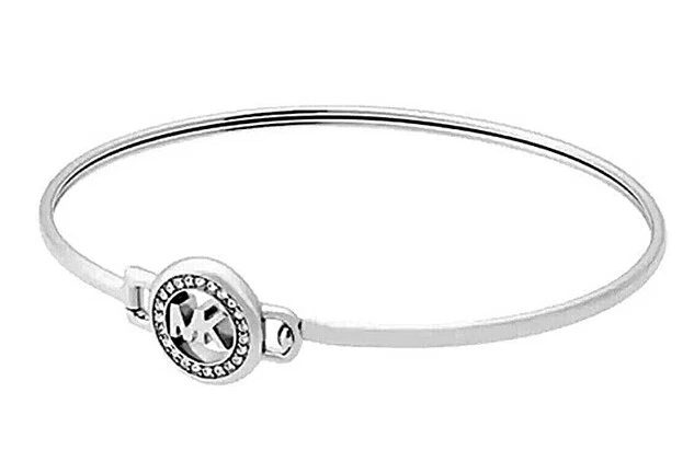 Bracciale MICHAEL KORS Cristallo Pavè Tono Argento Logo MKJ6520040 $85 NUOVO