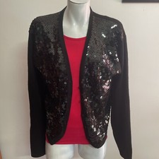 ESPRIT Black Sequin Cardigan Wool blend Bling Sz Large