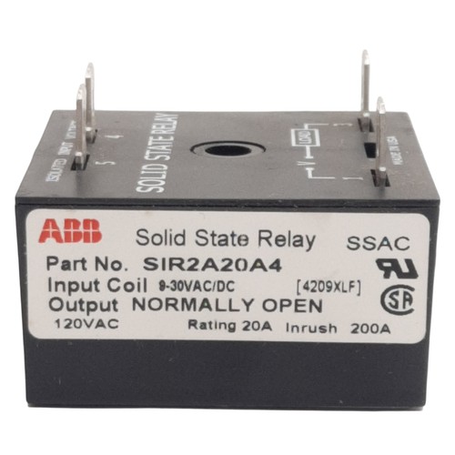 ABB SIR2A20A4 Solid State Relay, 9-30VAC/VDC In, 1N.O. 20A 120VAC Out, 4-Pin - Picture 2 of 4