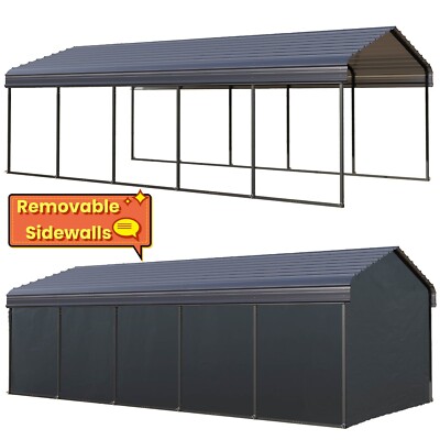 12x25ft Metal Carport Heavy Duty with Sidewall Outdoor Shelter Garage for Pickup